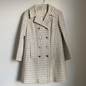 Vintage JR Bazaar Houndstooth Wool Coat Double Breasted Womans Medium 60s